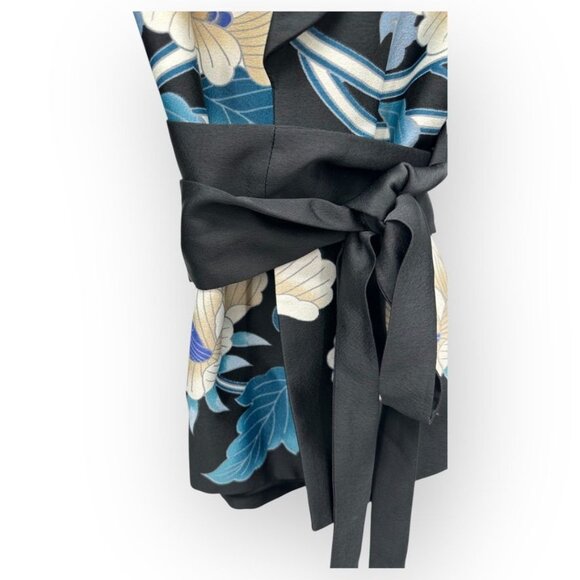 Zara Floral Printed Black Tie-Waist Kimono Blazer Jacket Wrap Belt - Picture 5 of 8
